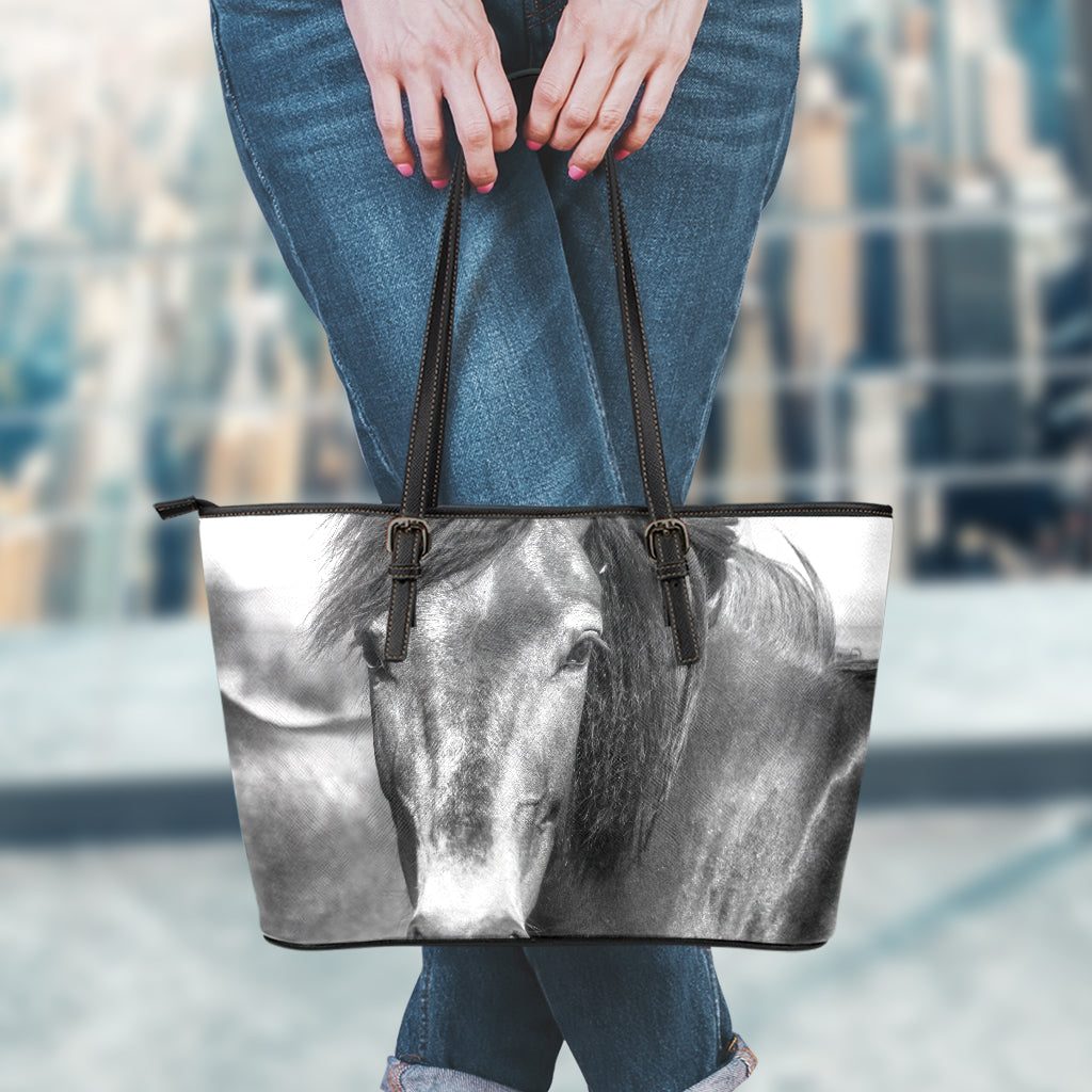 Monochrome Horse Print Leather Tote Bag