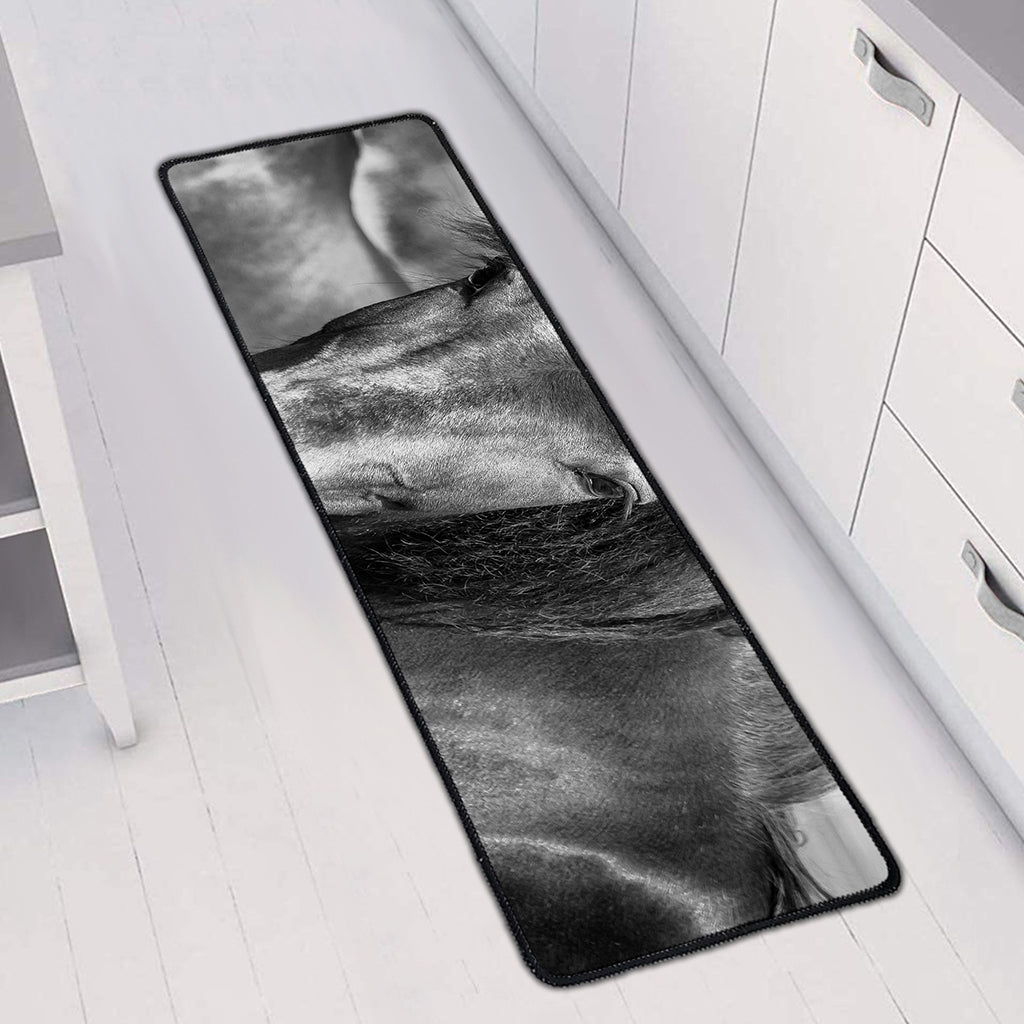 Monochrome Horse Print Long Kitchen Mat