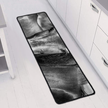 Monochrome Horse Print Long Kitchen Mat