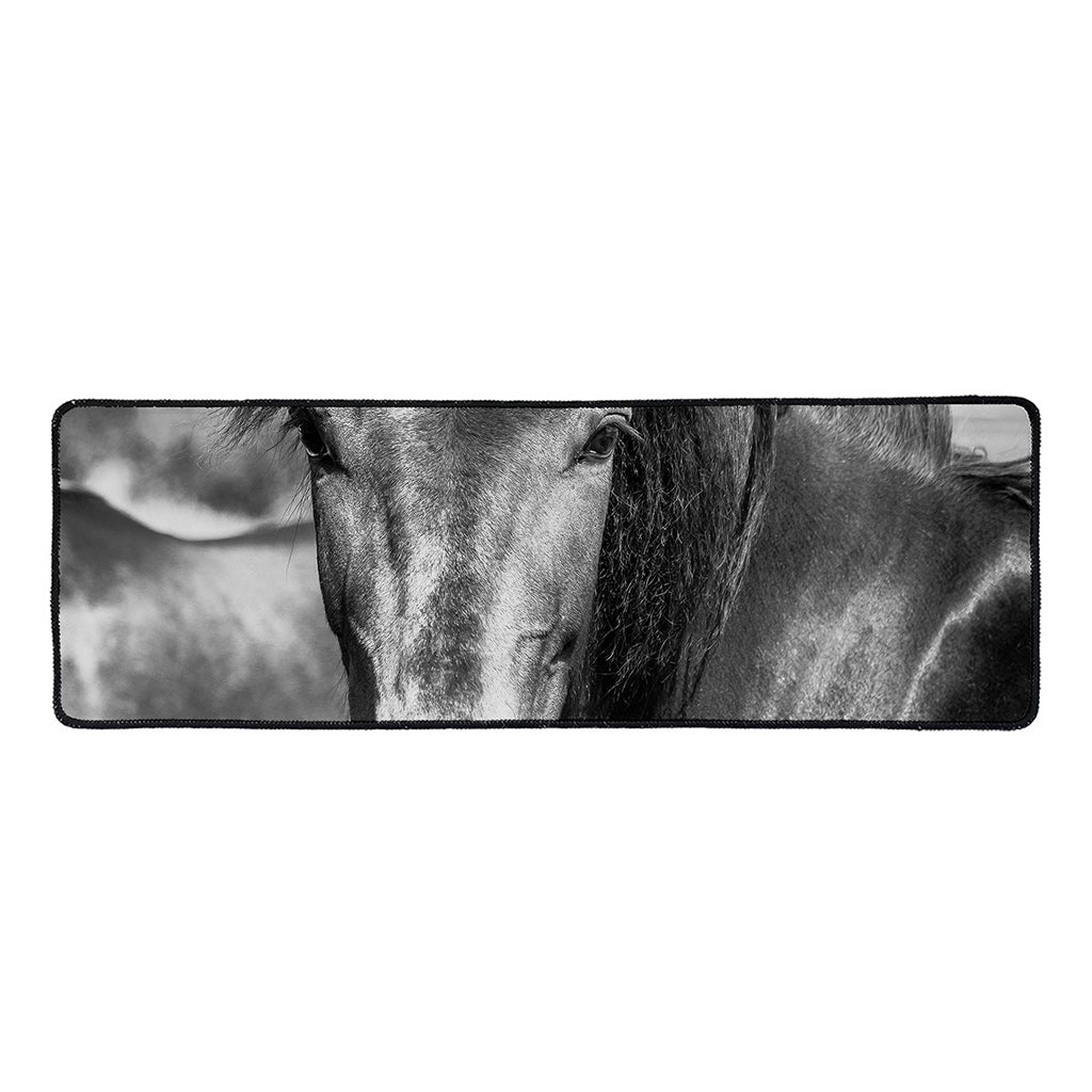 Monochrome Horse Print Long Kitchen Mat