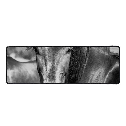 Monochrome Horse Print Long Kitchen Mat