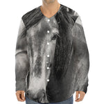 Monochrome Horse Print Long Sleeve Baseball Jersey