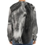 Monochrome Horse Print Long Sleeve Baseball Jersey