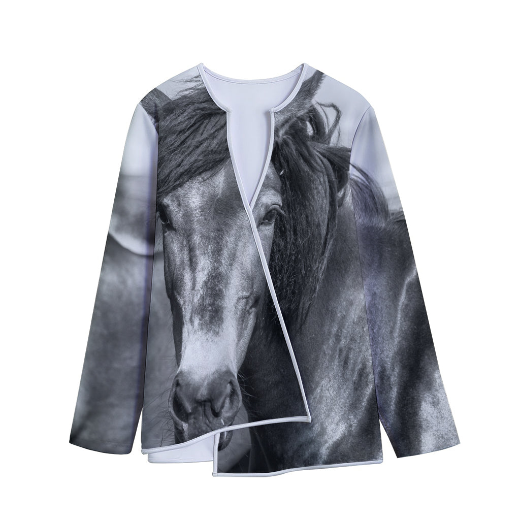 Monochrome Horse Print Long Sleeve Short Coat