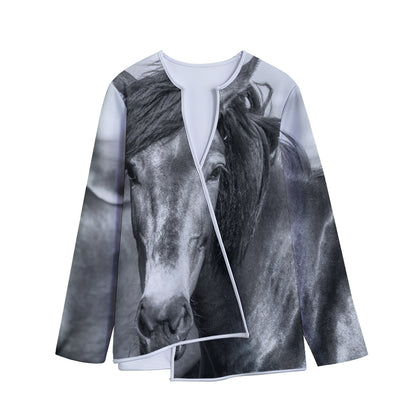 Monochrome Horse Print Long Sleeve Short Coat
