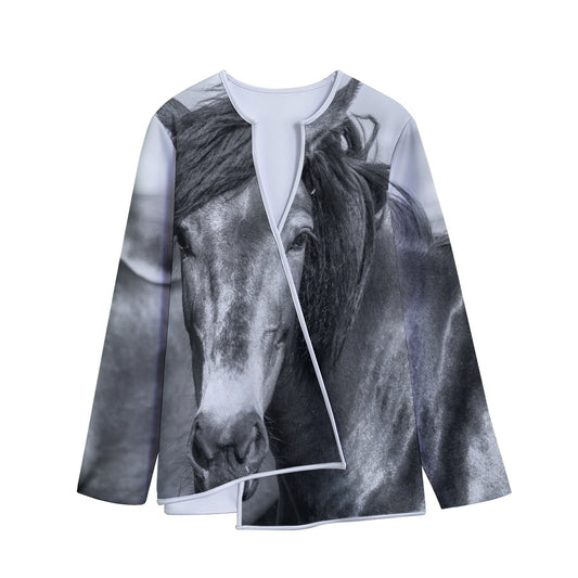 Monochrome Horse Print Long Sleeve Short Coat