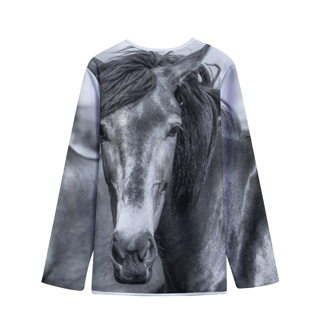 Monochrome Horse Print Long Sleeve Short Coat