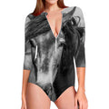 Monochrome Horse Print Long Sleeve Swimsuit