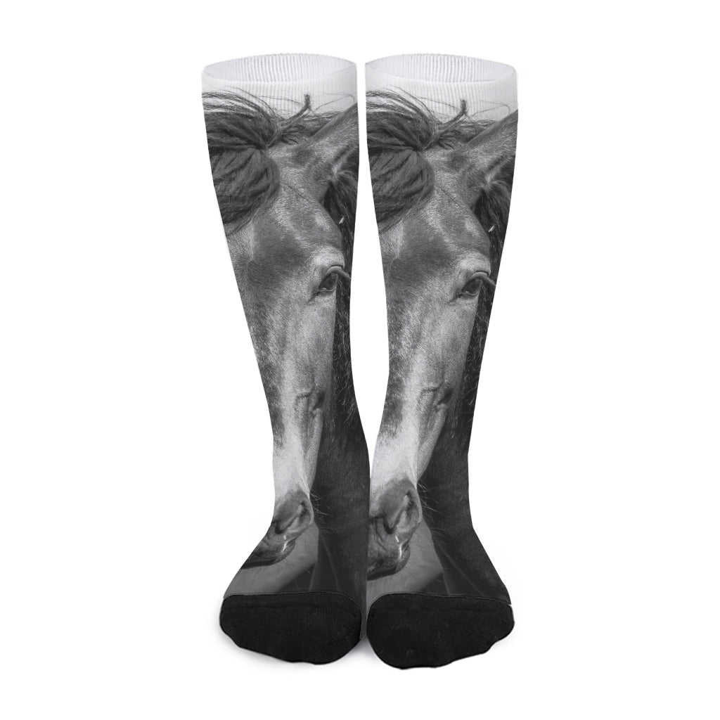 Monochrome Horse Print Long Socks