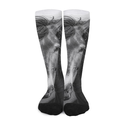 Monochrome Horse Print Long Socks