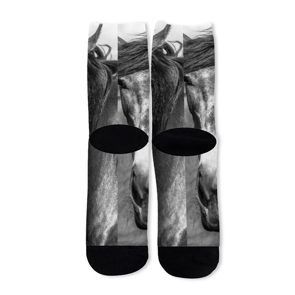Monochrome Horse Print Long Socks