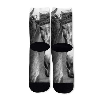Monochrome Horse Print Long Socks