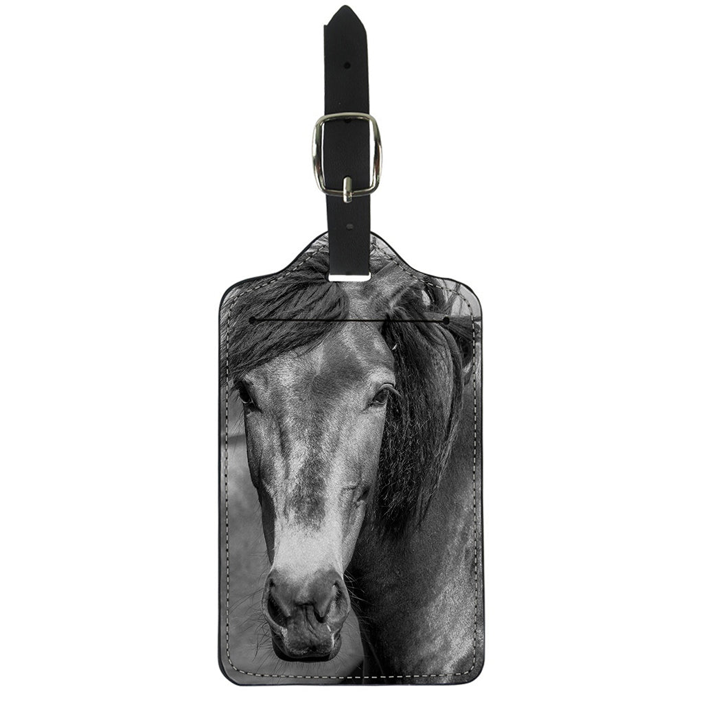 Monochrome Horse Print Luggage Tag