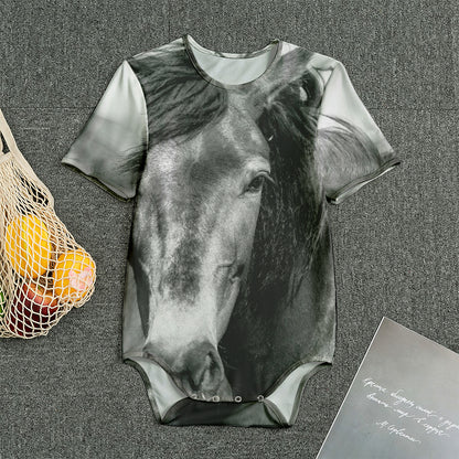 Monochrome Horse Print Men's Bodysuit