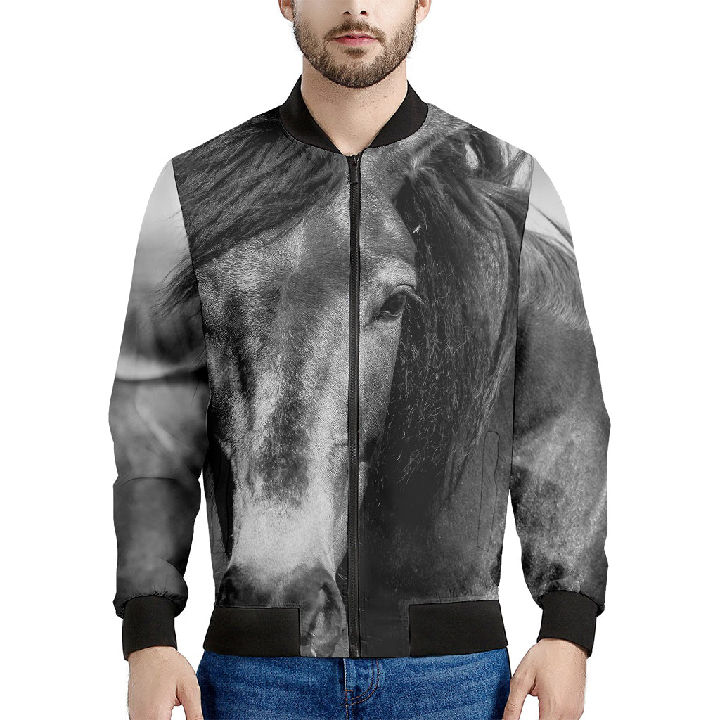 Monochrome Horse Print Men's Bomber Jacket