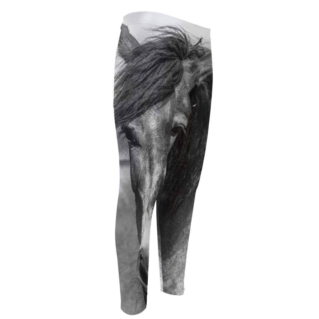Monochrome Horse Print Men's Compression Pants