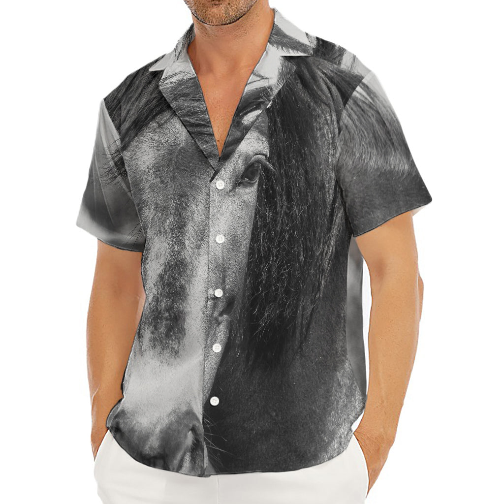 Monochrome Horse Print Men's Deep V-Neck Shirt