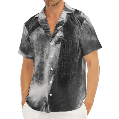 Monochrome Horse Print Men's Deep V-Neck Shirt