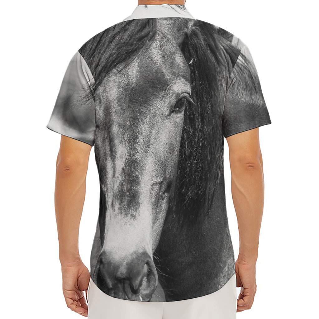 Monochrome Horse Print Men's Deep V-Neck Shirt