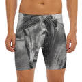 Monochrome Horse Print Men's Long Boxer Briefs