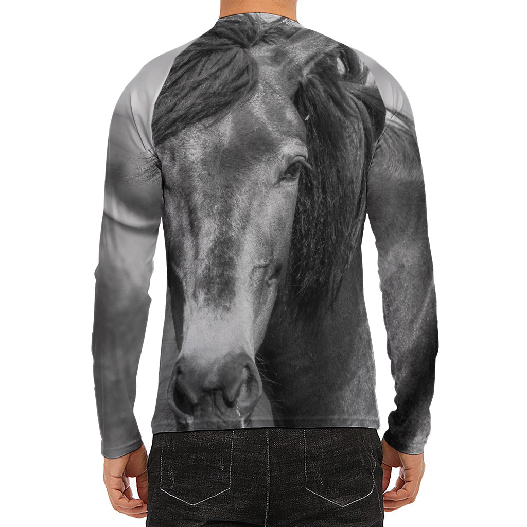 Monochrome Horse Print Men's Long Sleeve Rash Guard