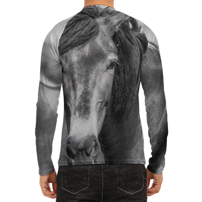 Monochrome Horse Print Men's Long Sleeve Rash Guard
