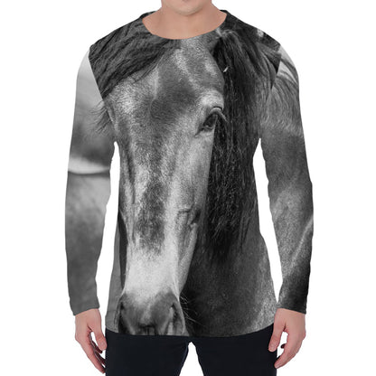 Monochrome Horse Print Men's Long Sleeve T-Shirt