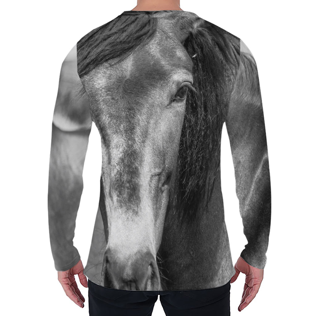 Monochrome Horse Print Men's Long Sleeve T-Shirt