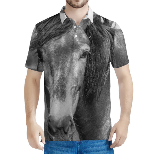 Monochrome Horse Print Men's Polo Shirt