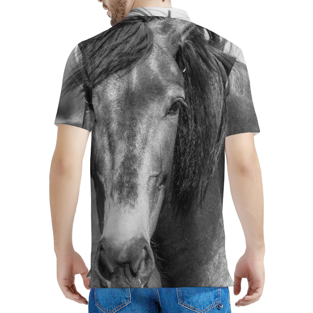 Monochrome Horse Print Men's Polo Shirt