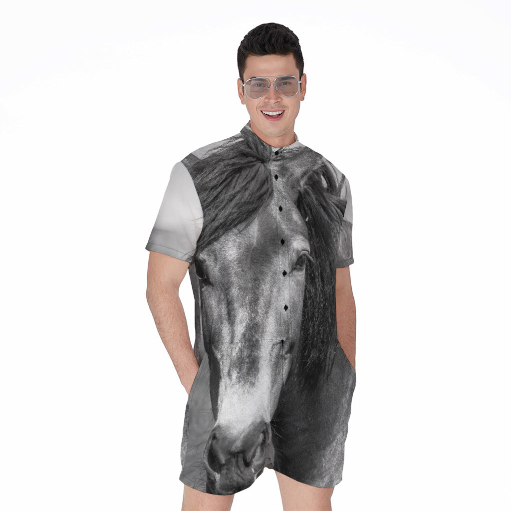 Monochrome Horse Print Men's Rompers