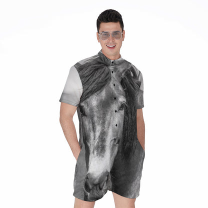 Monochrome Horse Print Men's Rompers