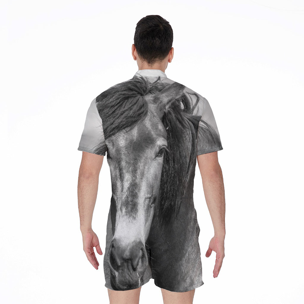Monochrome Horse Print Men's Rompers