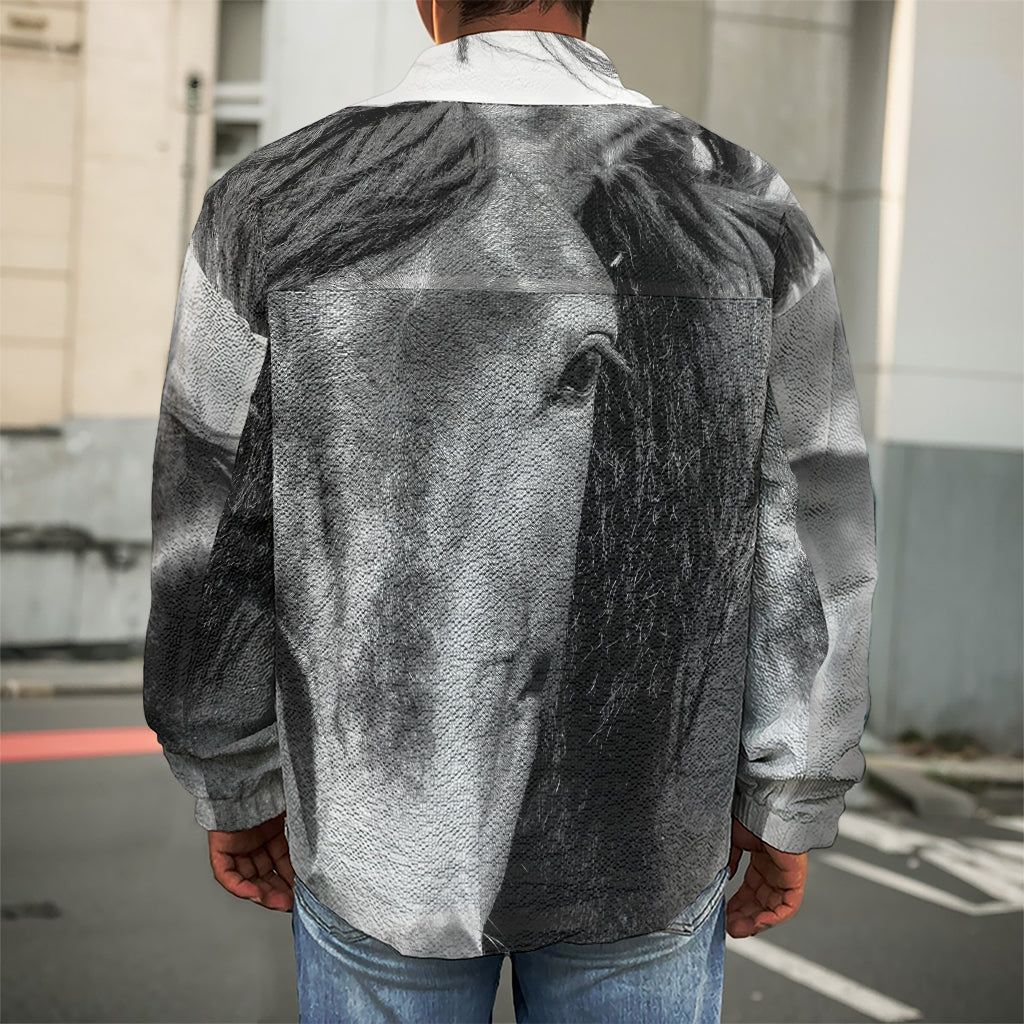 Monochrome Horse Print Men's Shirt Jacket