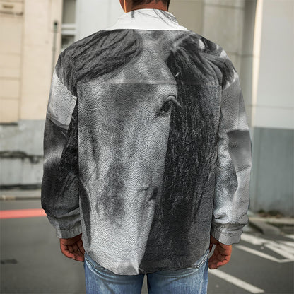 Monochrome Horse Print Men's Shirt Jacket
