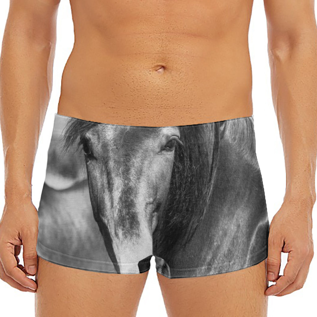 Monochrome Horse Print Men's Short Boxer Briefs