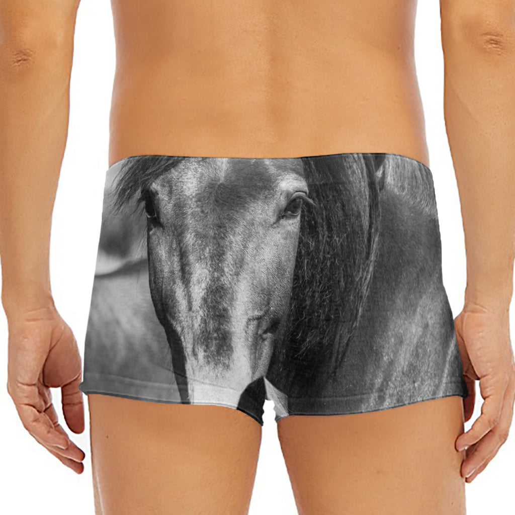 Monochrome Horse Print Men's Short Boxer Briefs