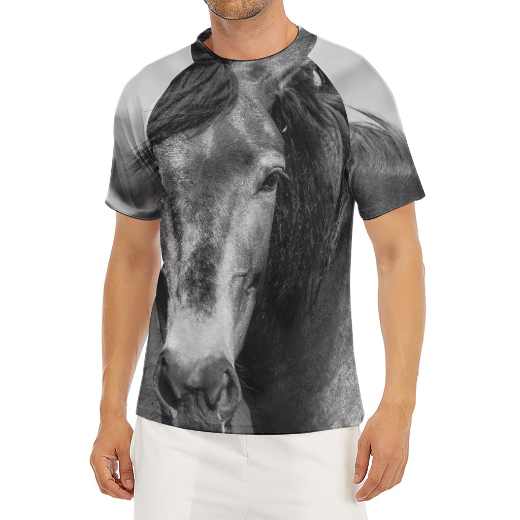Monochrome Horse Print Men's Short Sleeve Rash Guard