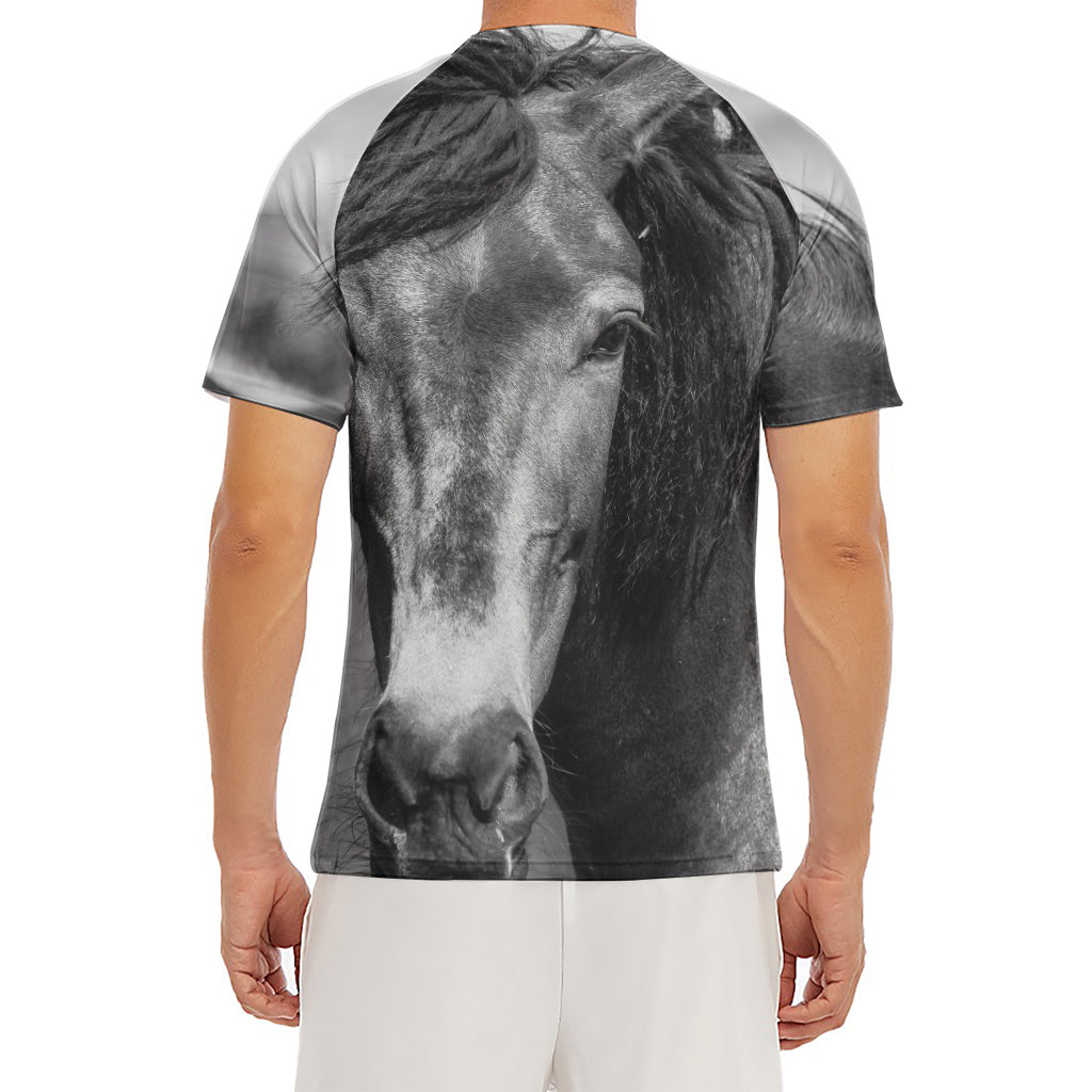 Monochrome Horse Print Men's Short Sleeve Rash Guard