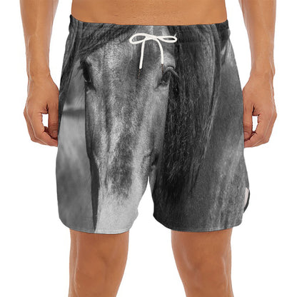 Monochrome Horse Print Men's Split Running Shorts