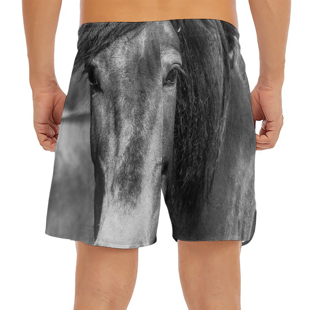 Monochrome Horse Print Men's Split Running Shorts