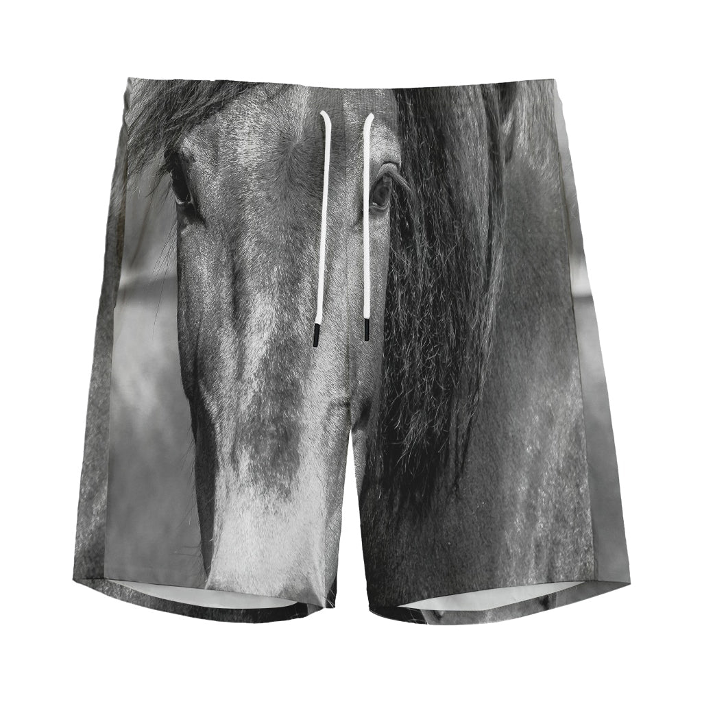 Monochrome Horse Print Men's Sports Shorts