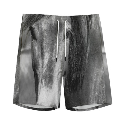 Monochrome Horse Print Men's Sports Shorts