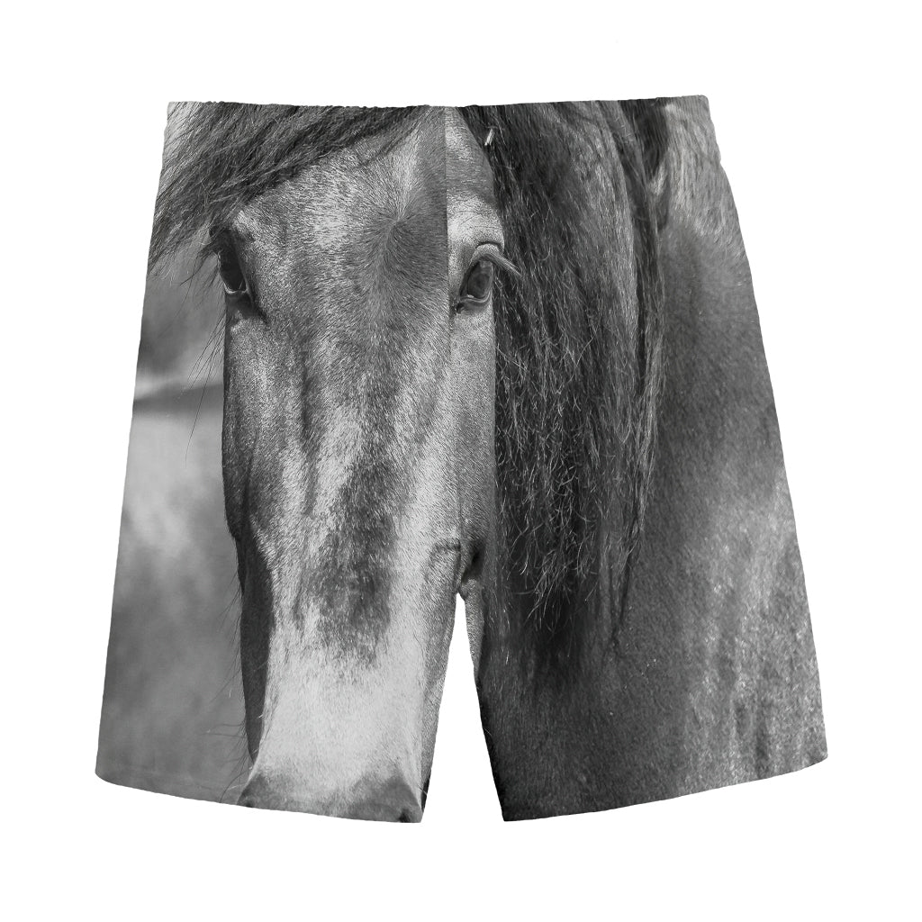 Monochrome Horse Print Men's Sports Shorts