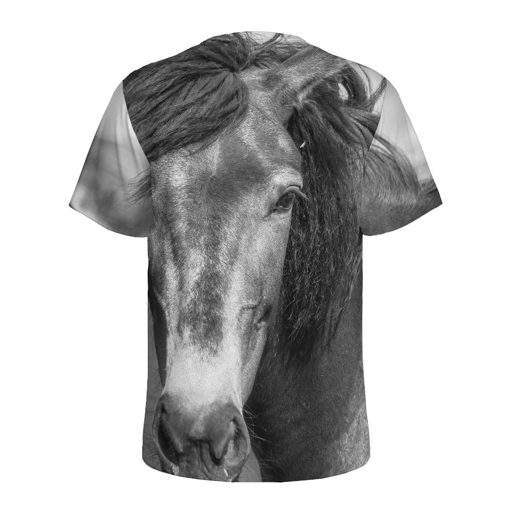 Monochrome Horse Print Men's Sports T-Shirt