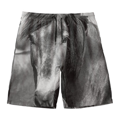 Monochrome Horse Print Men's Swim Trunks