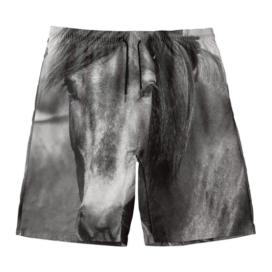 Monochrome Horse Print Men's Swim Trunks