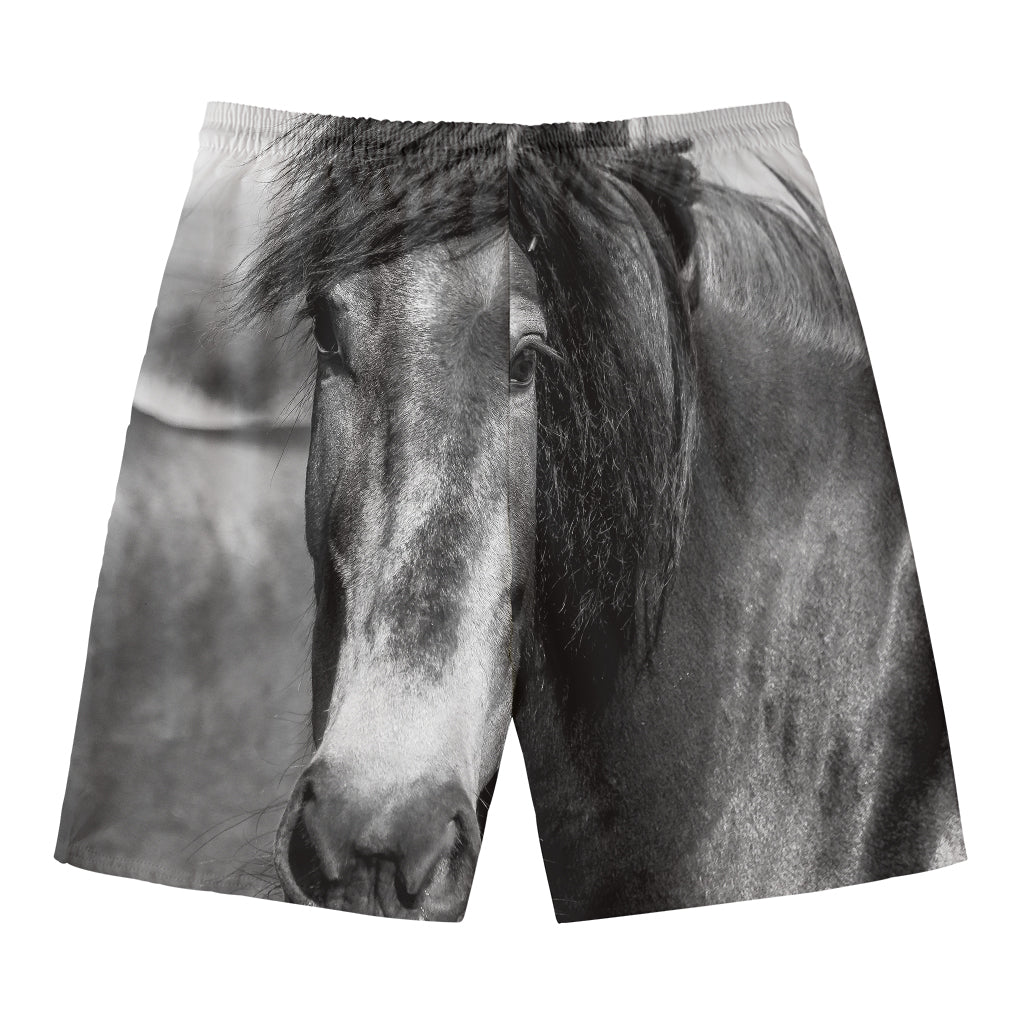 Monochrome Horse Print Men's Swim Trunks