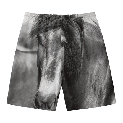 Monochrome Horse Print Men's Swim Trunks