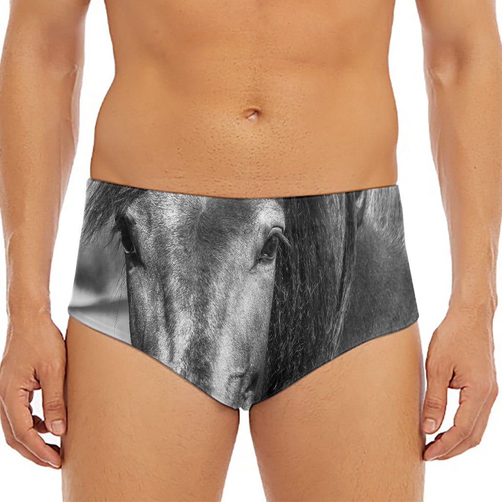 Monochrome Horse Print Men's Triangle Swim Briefs